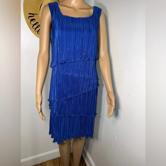 Connected Apparel, NWT, 10, blue,sleeveless scoop neck,asymmetrical layered midi - Picture 1 of 7